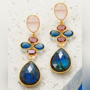 LABRADORITE ROSE QUARTZ GLASS DROP EARRINGS